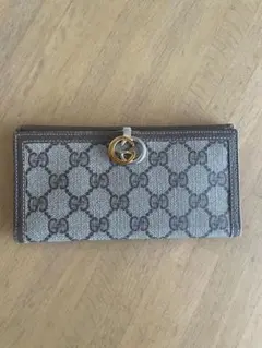 オールドグッチ レザー 長財布 インターロッキング ホック ブラウン