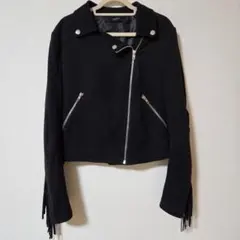 レア Forever21 レディース ジャケット スエード フリンジ 黒 無地