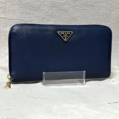 PRADA プラダ　長財布　ラウンドファスナー　ブルー　三角ロゴのサムネイル