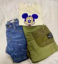 男の子 まとめ売り☆ミッキーマウス Tシャツ ハーフパンツ×2 ☆100.110