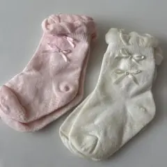 【未使用】1歳前後￼ リボン付きフリルベビー靴下2足セット