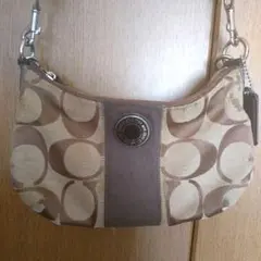 COACH ショルダーバッグ シグネチャー柄 キャンバス×レザー ブラウン系