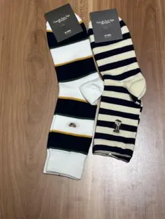 GORN 靴下 2足セット ボーダー 刺繍 ソックス 韓国製