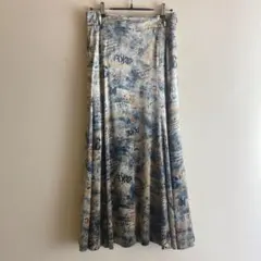 （M）ニュースペーパー柄 総柄 ベロア ベルベット ロング フレア スカート