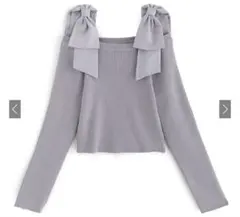 オフショルダーリボンストラップニットトップス