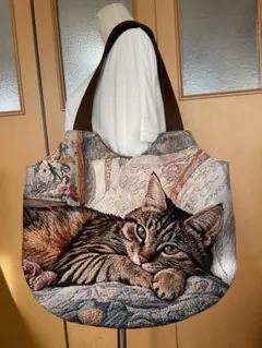 パネル生地(ネコ)ビッグフラットバッグ　NO.2