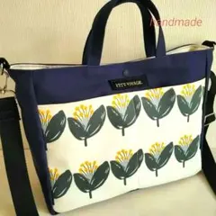 国産帆布キャンバス　ポケットいっぱい　ショルダーバッグ　ミニ　北欧　ネイビー