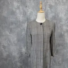千鳥格子柄ワンピース　クラシカルスタイル　モノトーン配色　大人可愛い