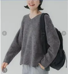 coca ヤク風Vネックニットプルオーバー ゆったりセーター グレー系