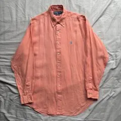 【00s】Ralph Lauren リネン B/D シャツ サーモンピンク