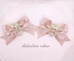 天使の羽♡ ヘアクリップリボン ピンクベージュ ハート 量産型 ロリィタ 地雷系