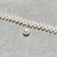 ホワイトパールビーズ編みシンプルチョーカーネックレス白