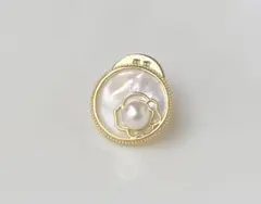 あこや真珠 ブローチ 白蝶貝 ボタン型 本真珠 ベビーパール