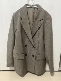 GU ダブルブレストチェックジャケット　ブラウン