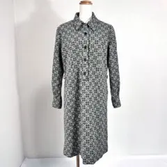 ヴィンテージ 70s 幾何学模様 総柄 長袖 ワンピース Y604