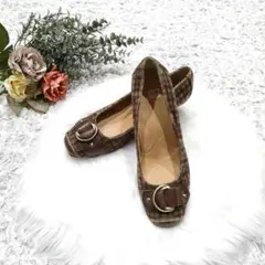 イング ing パンプス スウェード ベルト ブラウン 24.0cm EE