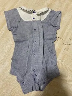 familiar 襟付き青白チェックロンパース