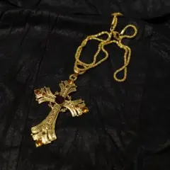 金色 クロス ネックレス ゴシック ビンテージ風 レッドダイヤ