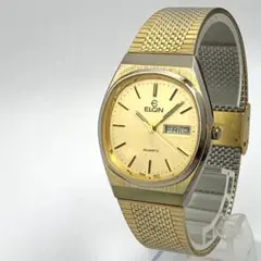 稼働品 ELGIN 腕時計 エルジン ゴールド カレンダー クォーツ ビンテージのサムネイル