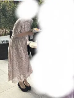 お呼ばれドレス　パーティードレス　結婚式　謝恩会　ワンピース　ベージュ　ブルー