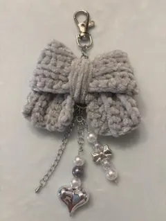 リボンチャーム グレー ハンドメイド ビーズ プリンセスモール