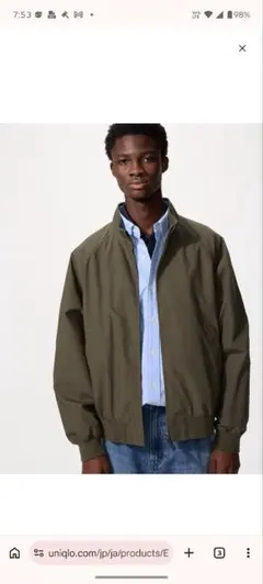 新品タグ付き！UNIQLOハリントンジャケット　オリーブ　Lのサムネイル