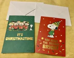 新品　SNOOPYクリスマスカード　レッドとグリーンの2枚セット　封筒付き