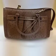 【高級エキゾチックレザー】オーストリッチ 2WAY ハンドバッグ ブラウン