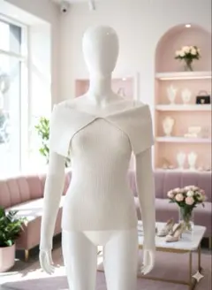 リブ編みオフショルダーセーター Sサイズ ホワイト　グレイル　ビッグカラー