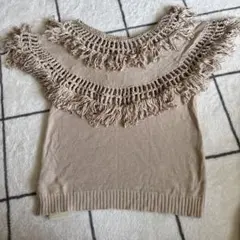 DURAS ベージュ フリンジ 半袖ニット サマーニット フリジンニットのサムネイル