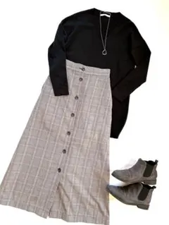 アズール　Vネックニットプルオーバー 黒　M カットソー ロング