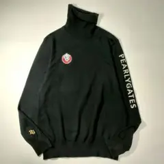 パーリーゲイツ　コットンニット　タートルネック　ロゴ刺繍　ワッペン　ジャガード