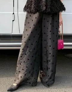 M y u ミュー フロッキードット リラックスワイドパンツ 黒