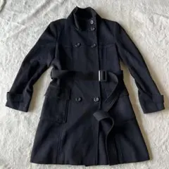 自由区　スタンドカラーコート　ロング　ウール&カシミア　ベルト付き　黒　38