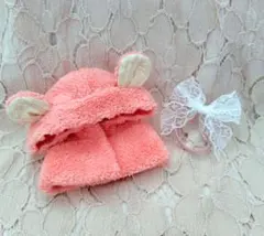 8cm ほわぬい 忍たま ナンジャ ぬい服 花 帽子 バッグ ペア（ピンク＋