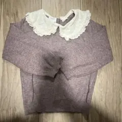 薄紫色セーター レース襟付き