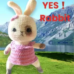 うさぎのあみぐるみ ピンクのリボン付き　ピンク