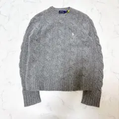 美品✨現行 ラルフローレン ウール カシミヤ ケーブル ニット スリット グレー