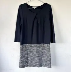 ロペピクニック ワンピース ツイードドッキング 長袖膝丈ワンピース M