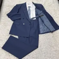 メンズ ダブルスーツ Scabal生地使用 ブルー　L 背抜き　90’sのサムネイル