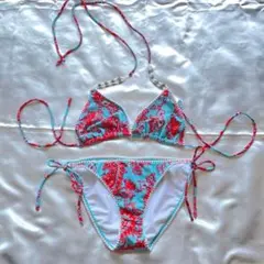 ペイズリー 柄 セパレート 水着 スイムウェア 水色 赤 ビキニ 海外 三角
