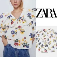 ZARA フラワープリント ラッフルブラウス 半袖