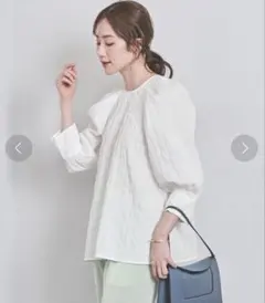 美品☆ユナイテッドアローズ　シャーリングパフスリーブブラウス　38 M