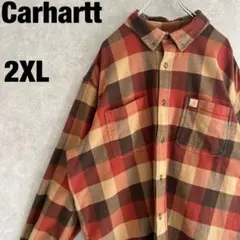 カーハート 2XL ネルシャツ ブロックチェック 赤茶茶ベージュ ピスネームのサムネイル