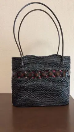黒の編み込み　和装用カゴバッグ