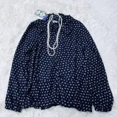 新品　SHOO・LA・RUE 長袖ブラウス L リボンタイ　紺　キレイめ