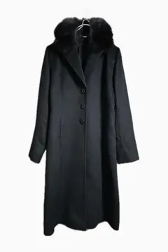 極上 カシミヤ100% ブルーフォックスファー ロングコート 美品 黒 ブラック