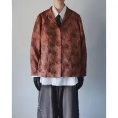 00s archive フラワー刺繍 ブラウン ジャケット 古着 光沢 シルク