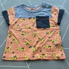値下げ)RAG MART/ラグマート オレンジ、デニム　バッタ柄Tシャツ 80