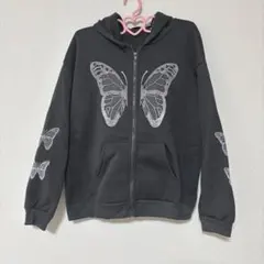 SHEIN 蝶々 パーカー グレー 裏起毛